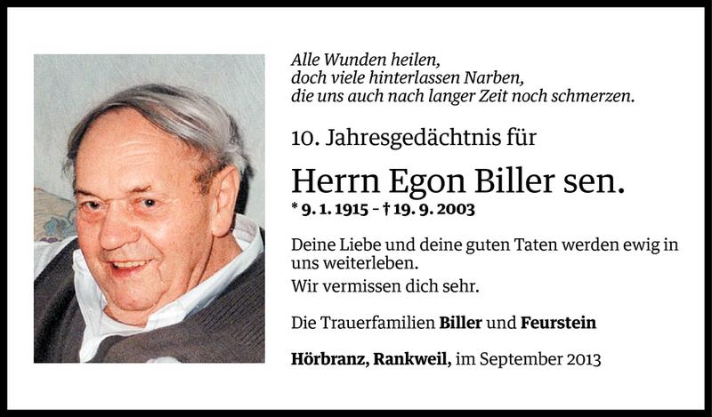  Todesanzeige für Egon Biller vom 18.09.2013 aus Vorarlberger Nachrichten
