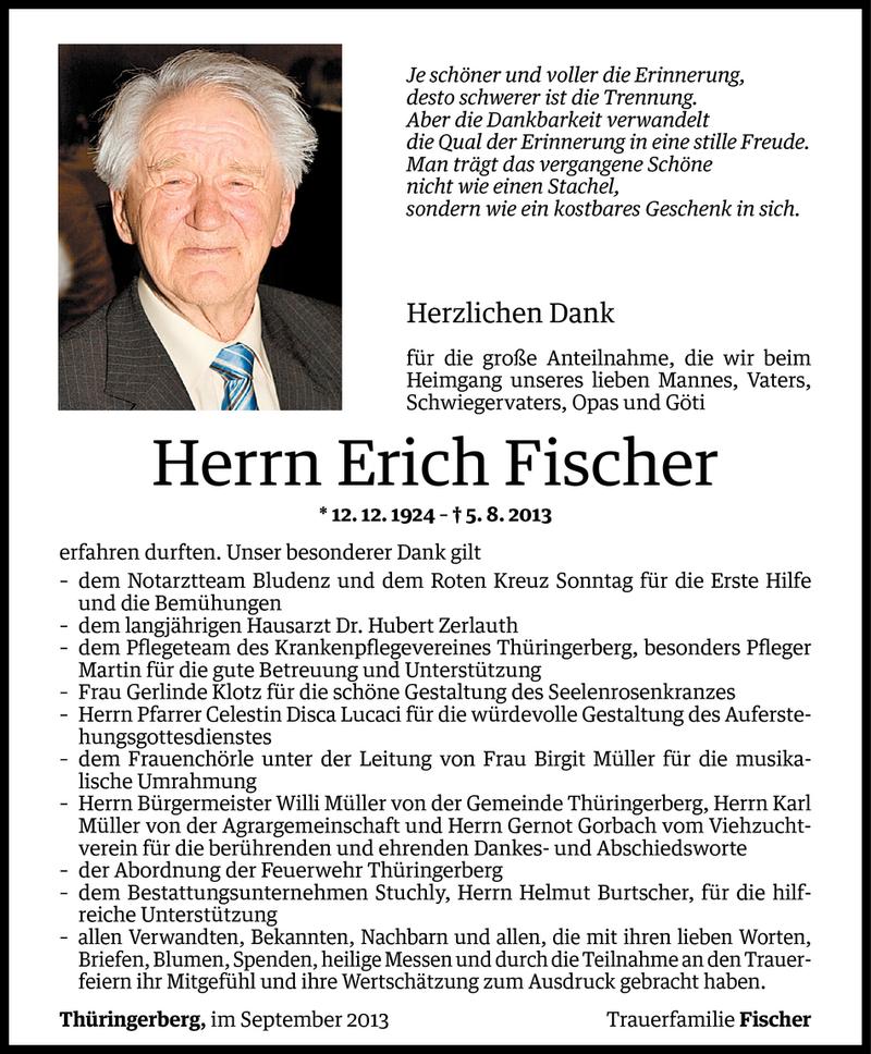  Todesanzeige für Erich Fischer vom 04.09.2013 aus Vorarlberger Nachrichten
