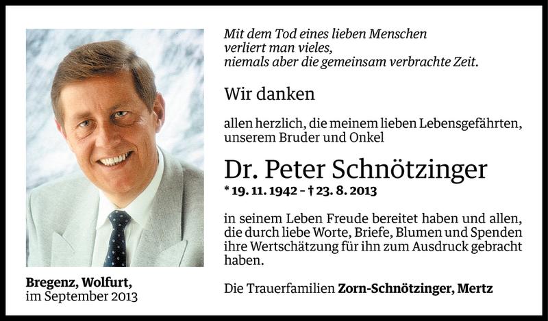  Todesanzeige für Peter Schnötzinger vom 05.09.2013 aus Vorarlberger Nachrichten