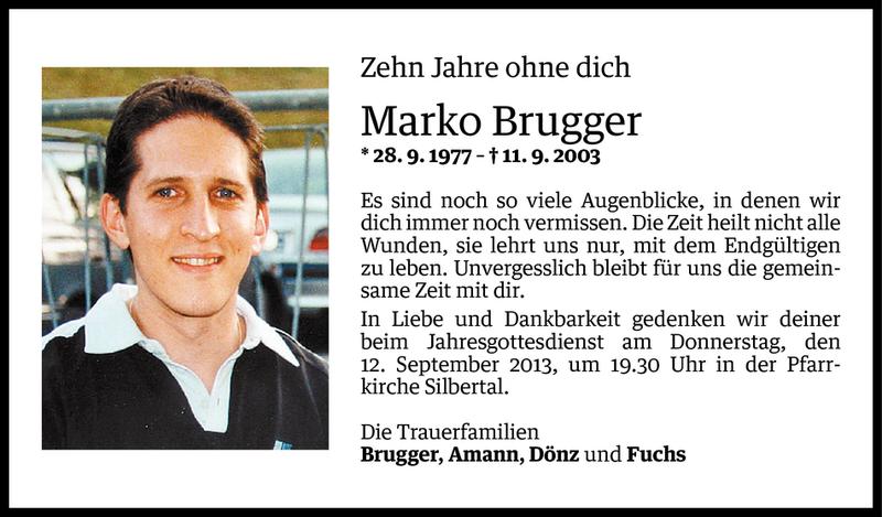  Todesanzeige für Marko Brugger vom 06.09.2013 aus Vorarlberger Nachrichten