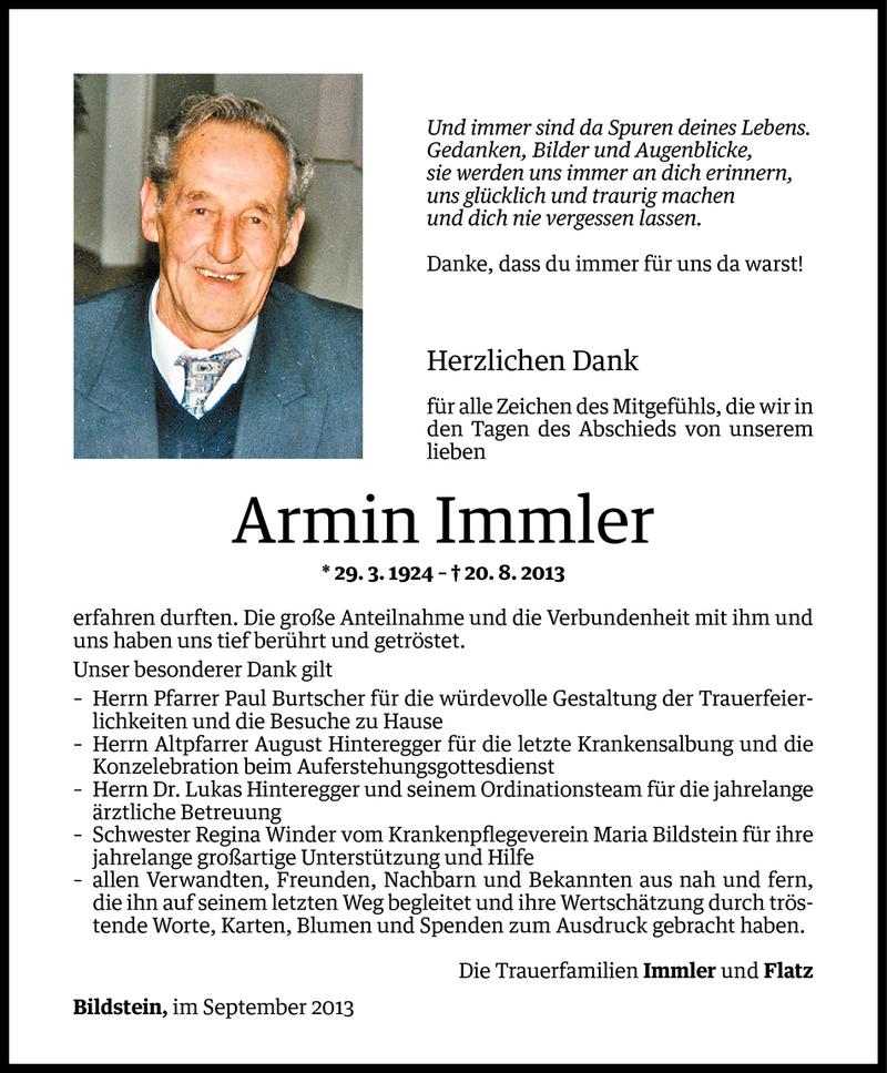  Todesanzeige für Armin Immler vom 06.09.2013 aus Vorarlberger Nachrichten