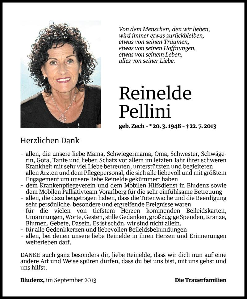  Todesanzeige für Reinelde Pellini vom 06.09.2013 aus Vorarlberger Nachrichten