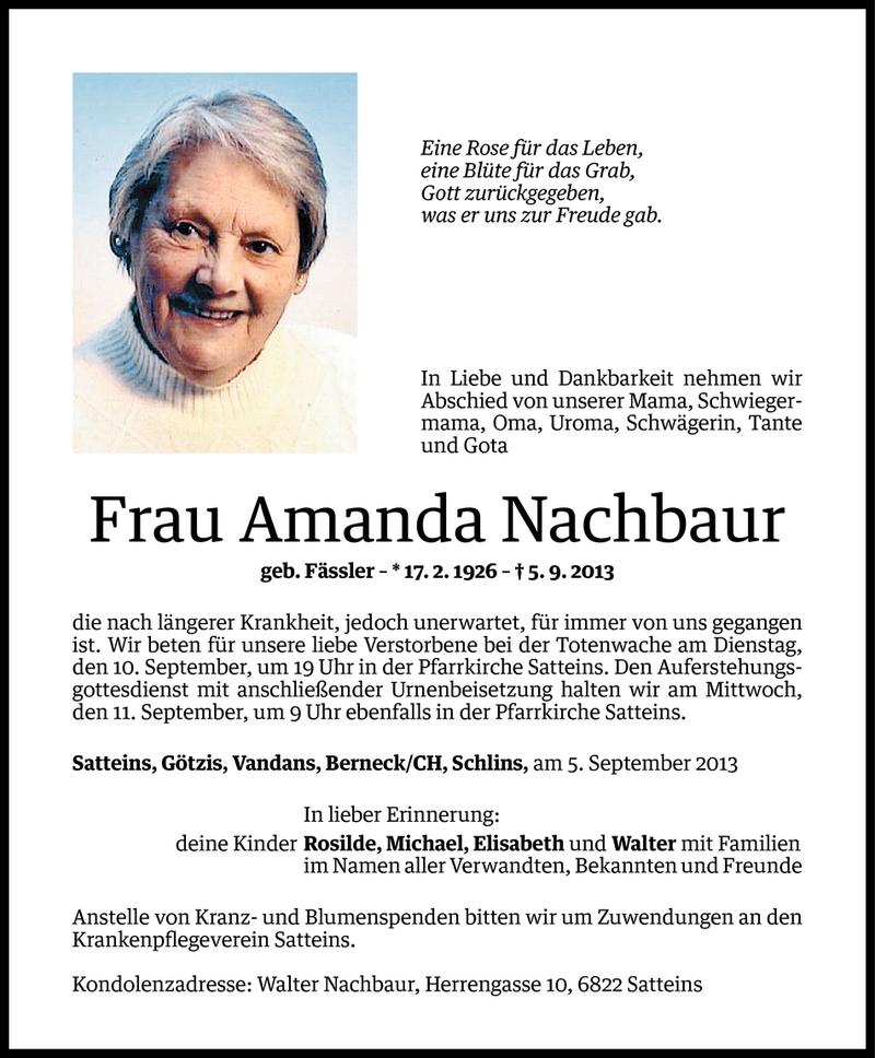  Todesanzeige für Amanda Nachbaur vom 06.09.2013 aus Vorarlberger Nachrichten