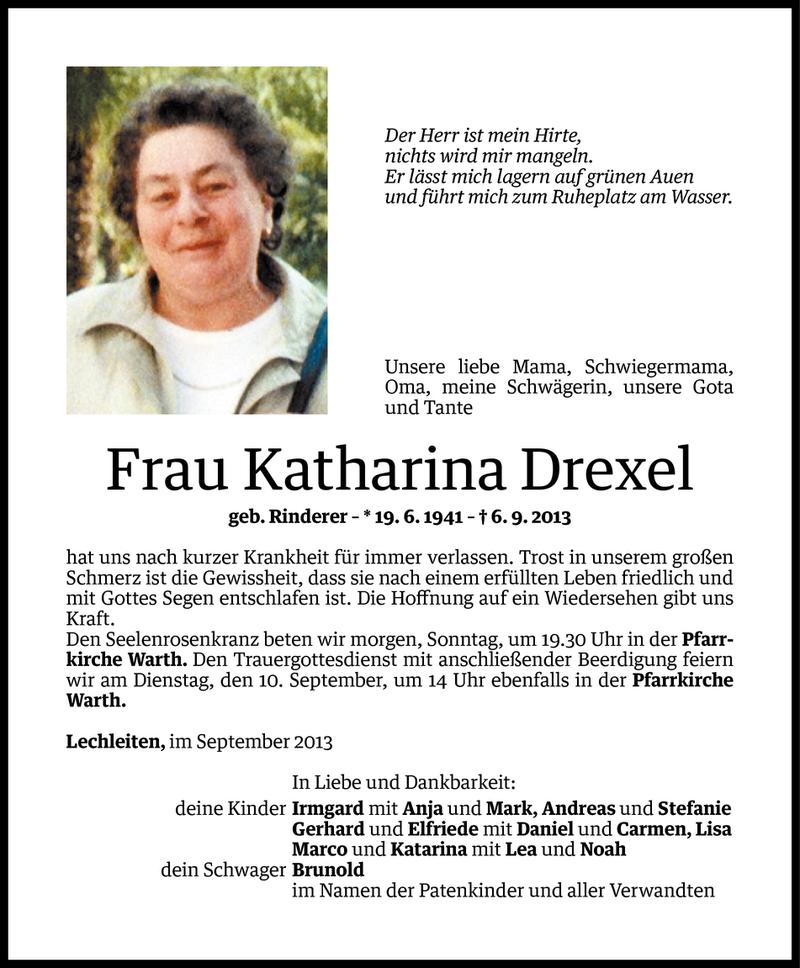  Todesanzeige für Katharina Drexel vom 06.09.2013 aus Vorarlberger Nachrichten