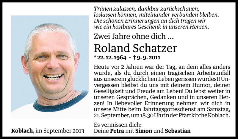  Todesanzeige für Roland Schatzer vom 09.09.2013 aus Vorarlberger Nachrichten