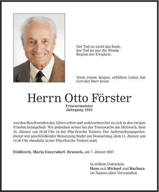 Todesanzeigen von Otto Förster Todesanzeigen Vorarlberger Nachrichten