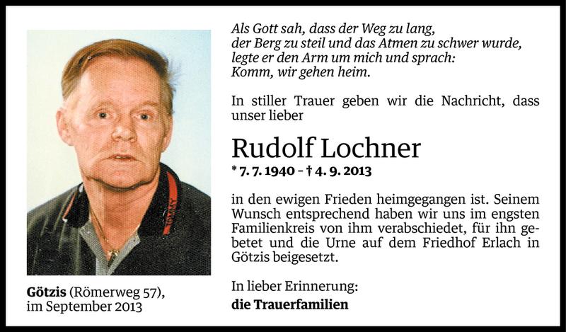  Todesanzeige für Rudolf Lochner vom 10.09.2013 aus Vorarlberger Nachrichten