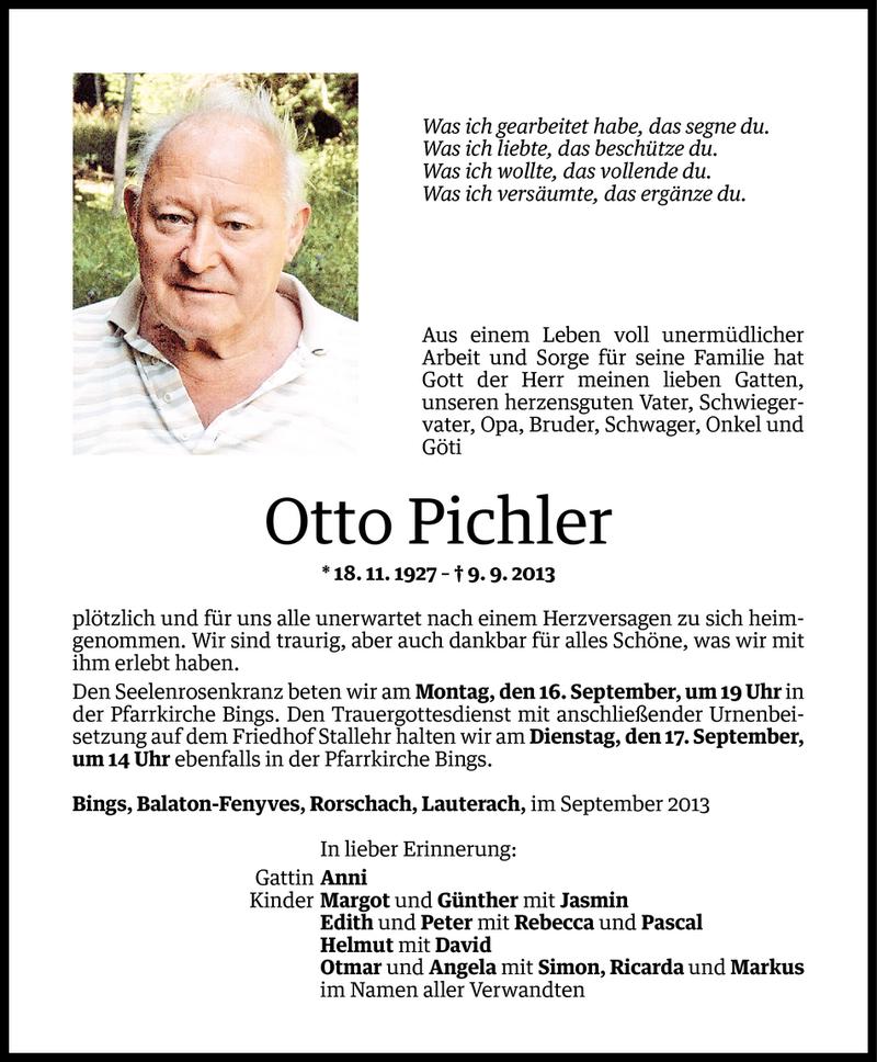  Todesanzeige für Otto Pichler vom 14.09.2013 aus Vorarlberger Nachrichten