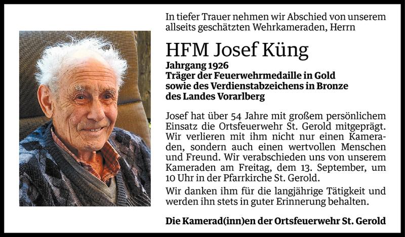  Todesanzeige für Josef Küng vom 11.09.2013 aus Vorarlberger Nachrichten