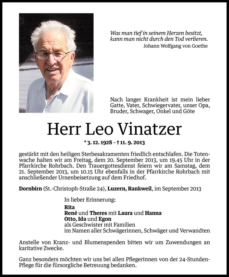  Todesanzeige für Leo Vinatzer vom 17.09.2013 aus Vorarlberger Nachrichten