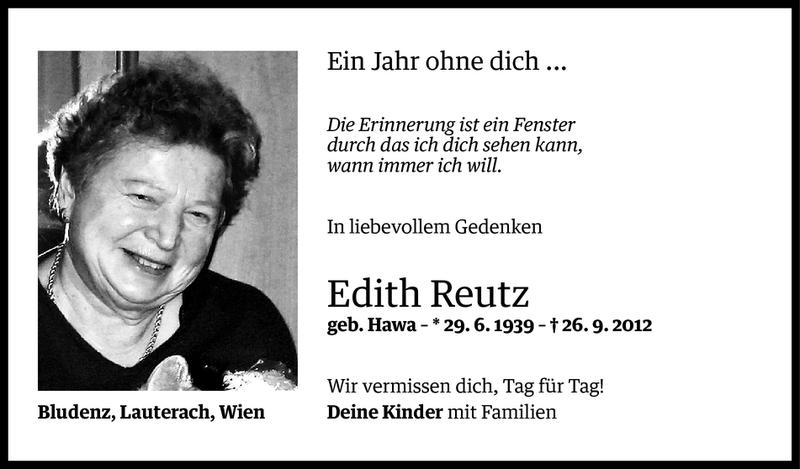  Todesanzeige für Edith Reutz vom 25.09.2013 aus Vorarlberger Nachrichten