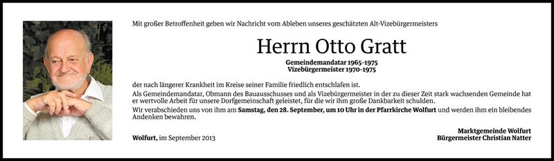  Todesanzeige für Otto Gratt vom 24.09.2013 aus Vorarlberger Nachrichten