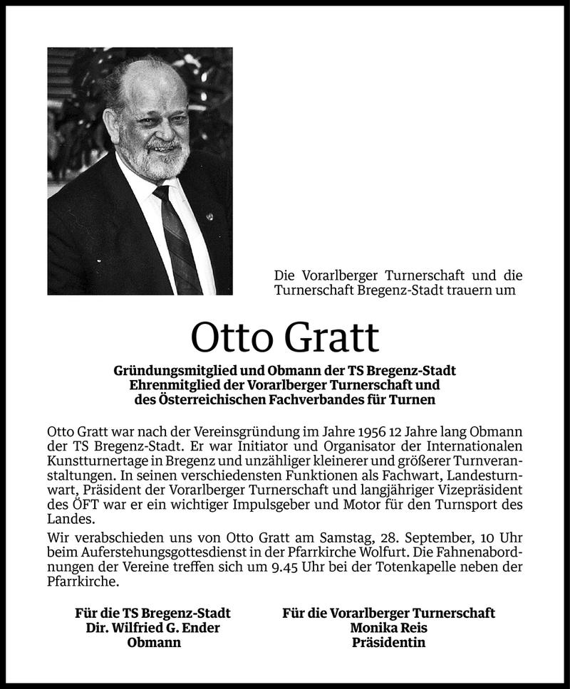  Todesanzeige für Otto Gratt vom 25.09.2013 aus Vorarlberger Nachrichten