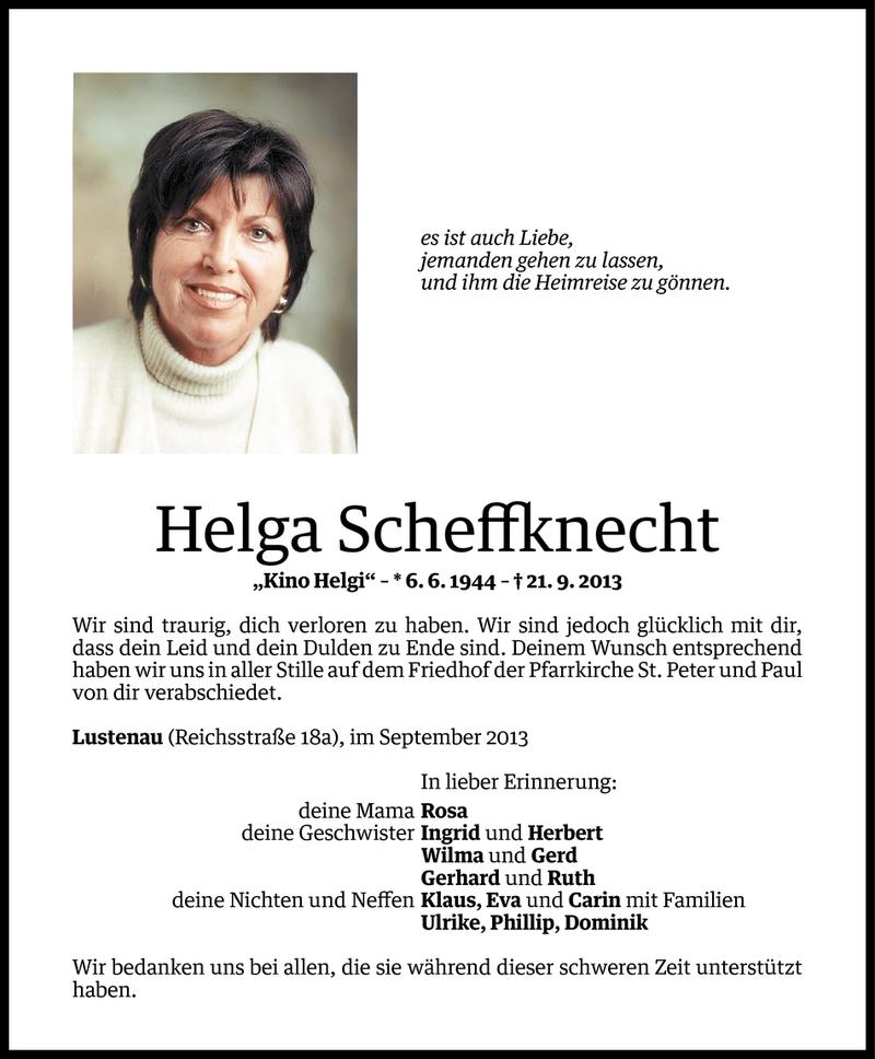  Todesanzeige für Helga Scheffknecht vom 27.09.2013 aus Vorarlberger Nachrichten