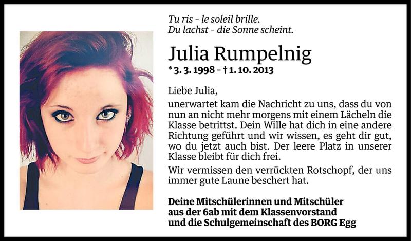  Todesanzeige für Julia Rumpelnig vom 03.10.2013 aus Vorarlberger Nachrichten