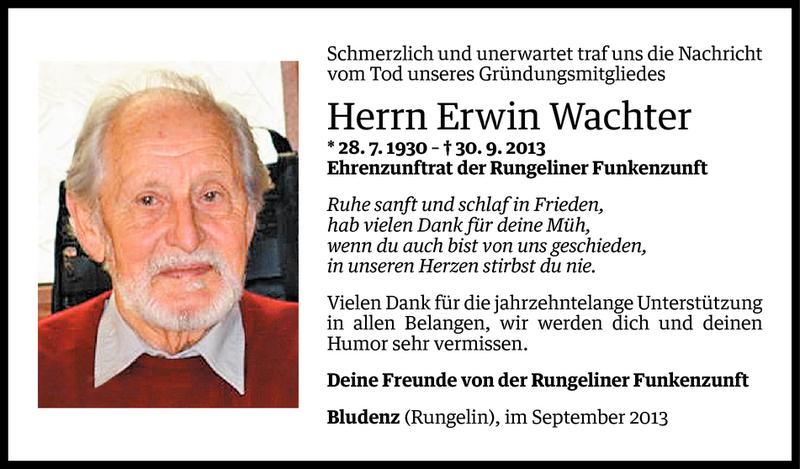  Todesanzeige für Erwin Wachter vom 03.10.2013 aus Vorarlberger Nachrichten