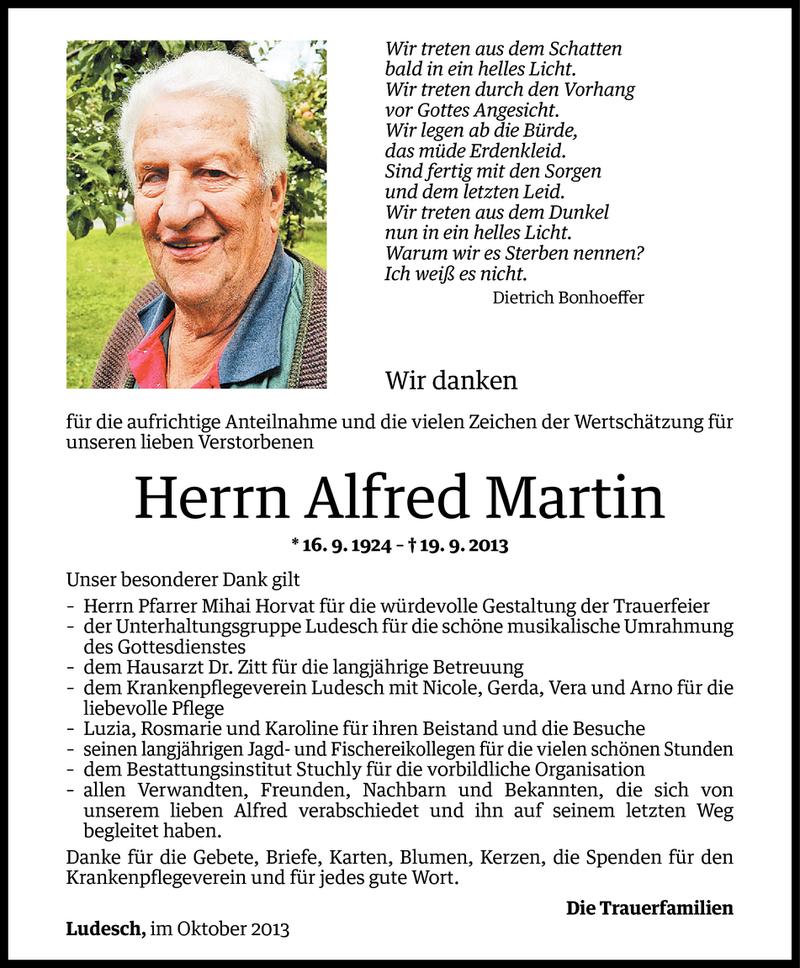  Todesanzeige für Alfred Martin vom 04.10.2013 aus Vorarlberger Nachrichten