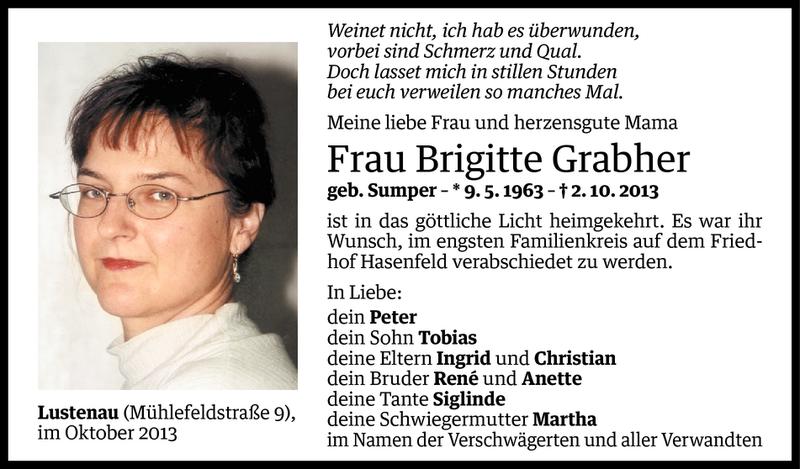  Todesanzeige für Brigitte Grabher vom 08.10.2013 aus Vorarlberger Nachrichten