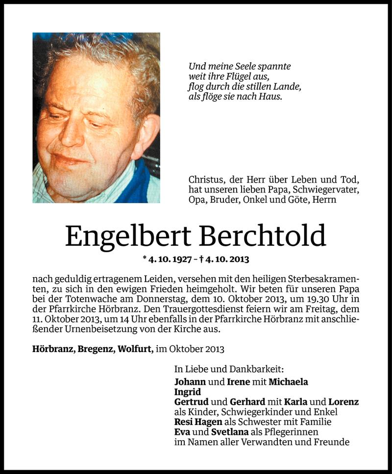  Todesanzeige für Engelbert Berchtold vom 07.10.2013 aus Vorarlberger Nachrichten