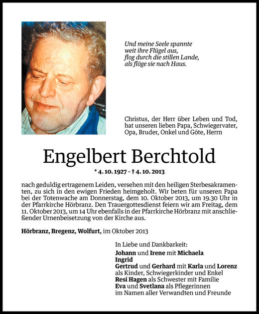 Todesanzeigen Von Engelbert Berchtold Todesanzeigen Vorarlberger Nachrichten