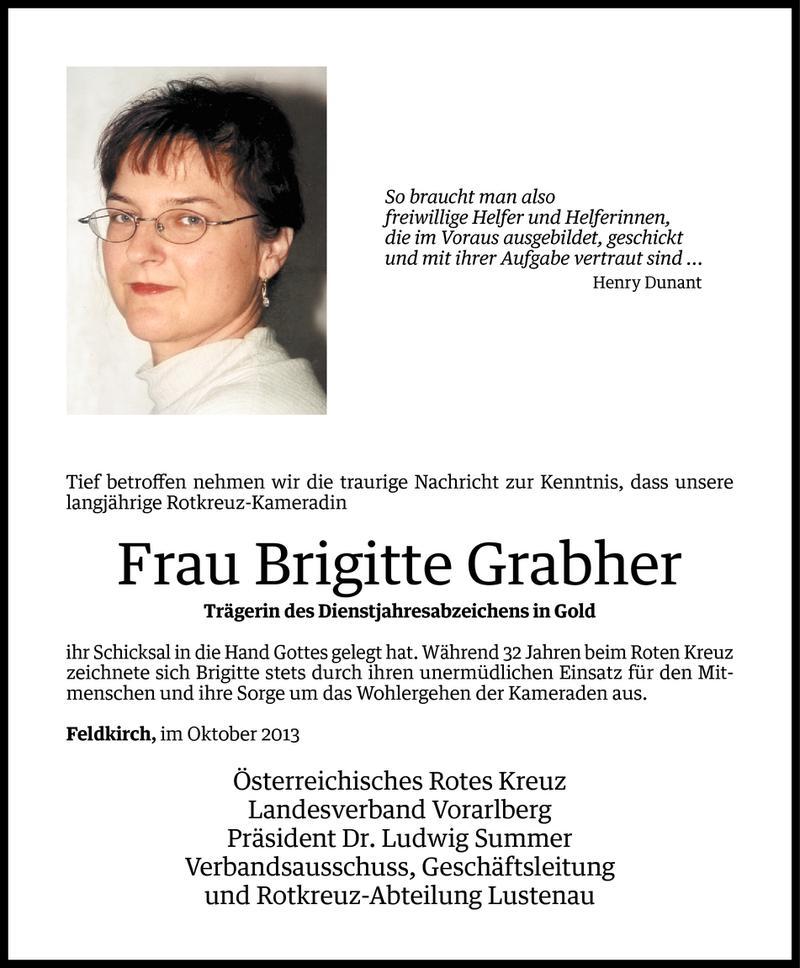  Todesanzeige für Brigitte Grabher vom 09.10.2013 aus Vorarlberger Nachrichten