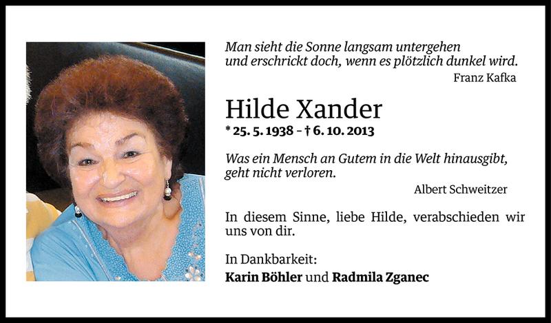  Todesanzeige für Hilde Xander vom 10.10.2013 aus Vorarlberger Nachrichten