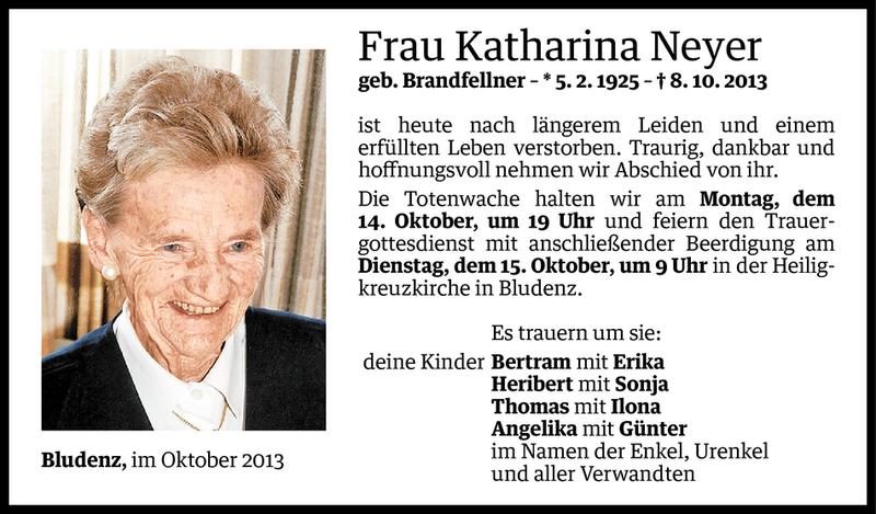  Todesanzeige für Katharina Neyer vom 12.10.2013 aus Vorarlberger Nachrichten