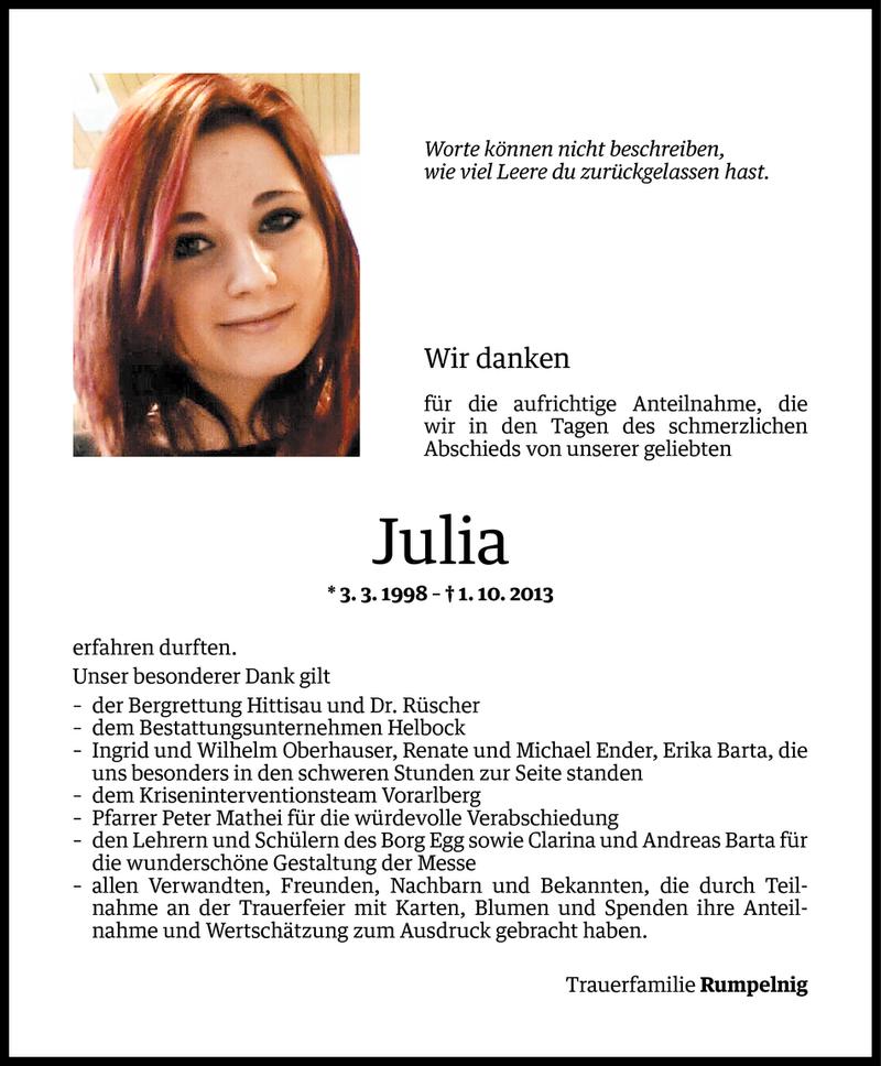  Todesanzeige für Julia Rumpelnig vom 11.10.2013 aus Vorarlberger Nachrichten