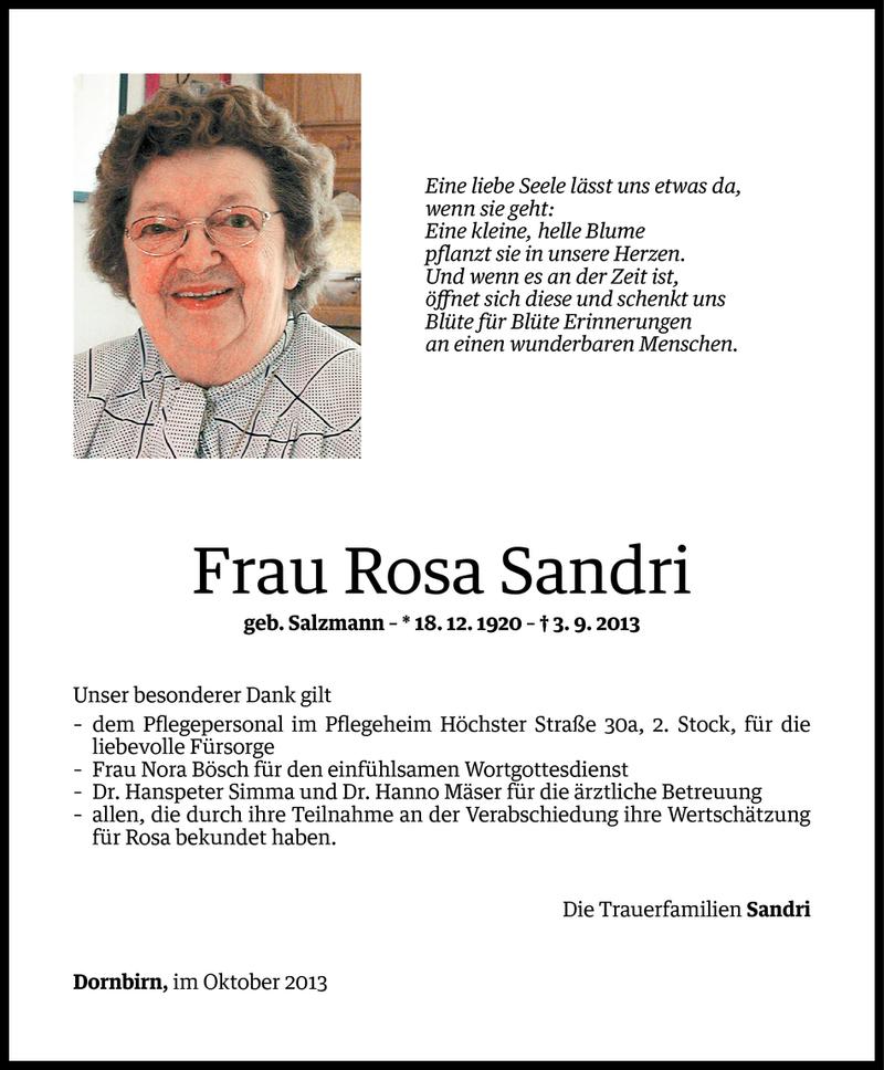  Todesanzeige für Rosa Sandri vom 11.10.2013 aus Vorarlberger Nachrichten