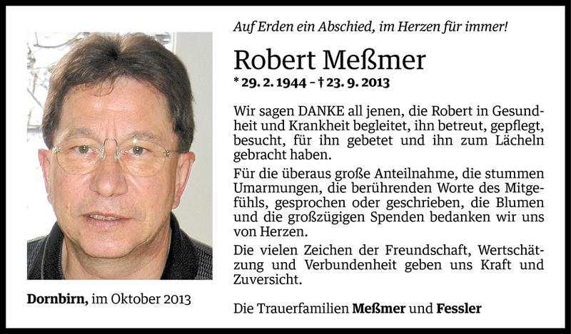  Todesanzeige für Robert Meßmer vom 17.10.2013 aus Vorarlberger Nachrichten