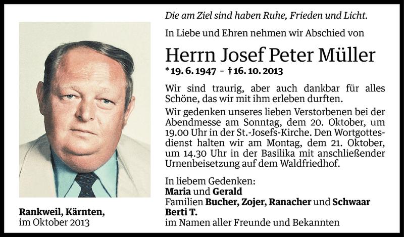  Todesanzeige für Josef Peter Müller vom 19.10.2013 aus Vorarlberger Nachrichten