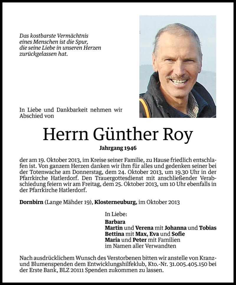  Todesanzeige für Günther Roy vom 21.10.2013 aus Vorarlberger Nachrichten