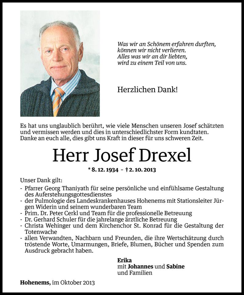  Todesanzeige für Josef Drexel vom 23.10.2013 aus Vorarlberger Nachrichten