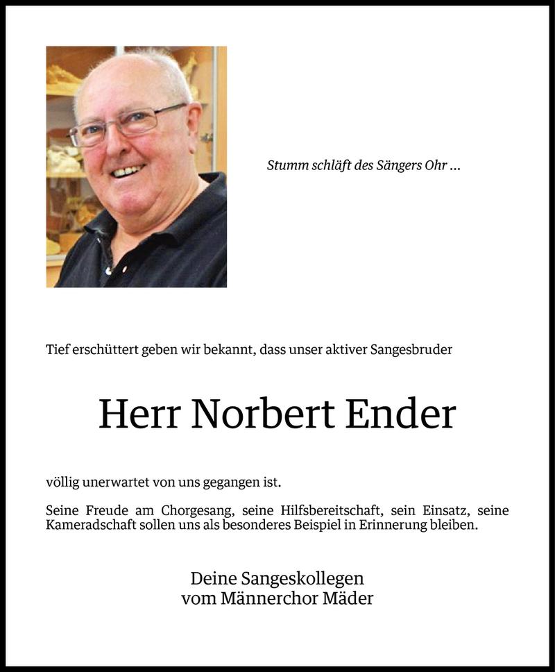  Todesanzeige für Norbert Ender vom 24.10.2013 aus Vorarlberger Nachrichten