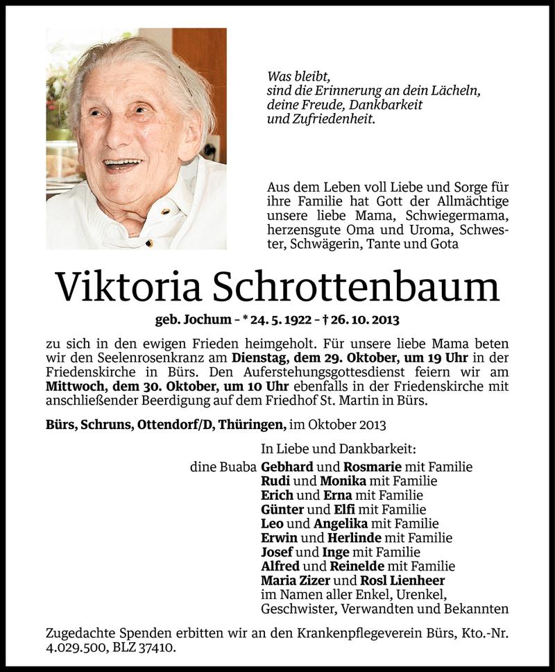  Todesanzeige für Viktoria Schrottenbaum vom 28.10.2013 aus Vorarlberger Nachrichten