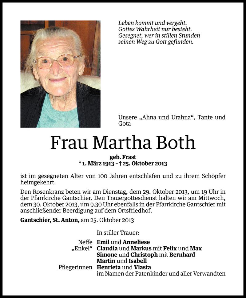  Todesanzeige für Martha Both vom 27.10.2013 aus Vorarlberger Nachrichten