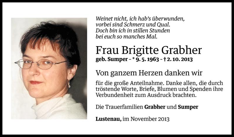  Todesanzeige für Brigitte Grabher vom 01.11.2013 aus Vorarlberger Nachrichten