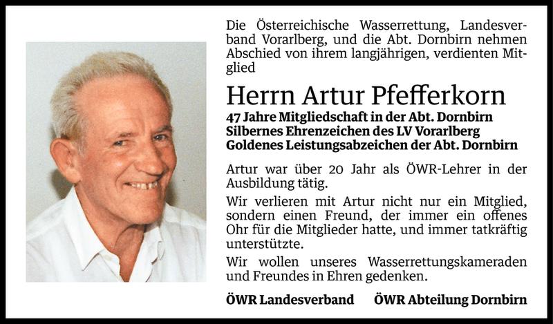  Todesanzeige für Artur Pfefferkorn vom 29.10.2013 aus Vorarlberger Nachrichten