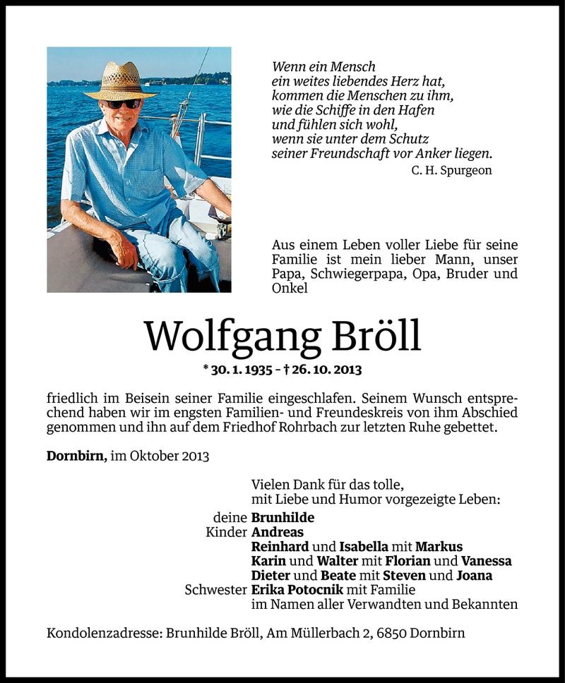  Todesanzeige für Wolfgang Bröll vom 02.11.2013 aus Vorarlberger Nachrichten