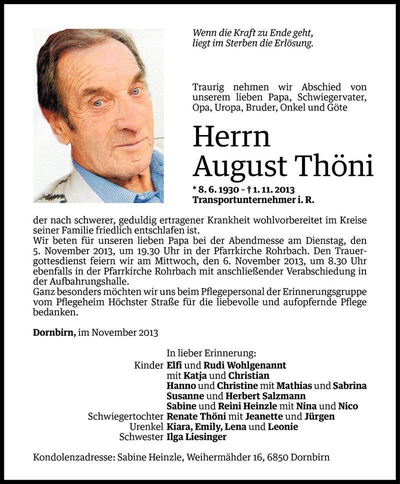  Todesanzeige für August Thöni vom 03.11.2013 aus Vorarlberger Nachrichten