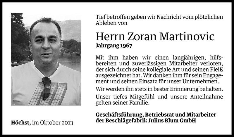  Todesanzeige für Zoran Martinovic vom 05.11.2013 aus Vorarlberger Nachrichten