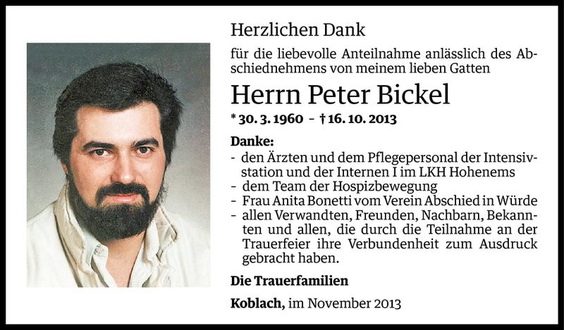  Todesanzeige für Peter Bickel vom 08.11.2013 aus Vorarlberger Nachrichten