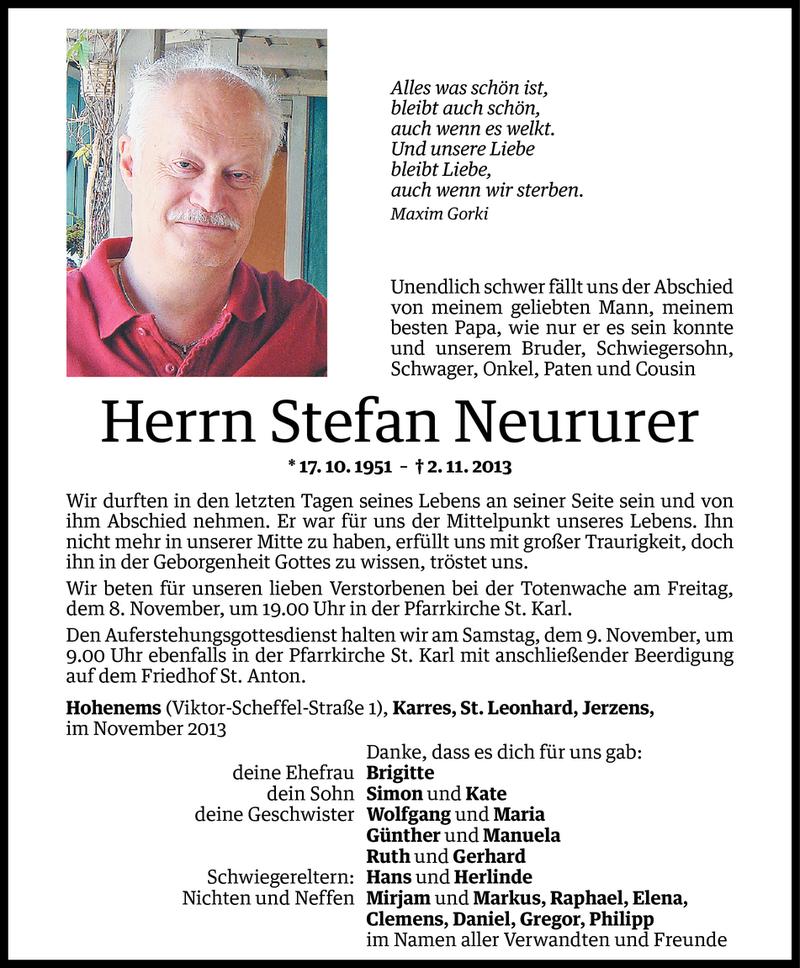  Todesanzeige für Stefan Neururer vom 07.11.2013 aus Vorarlberger Nachrichten