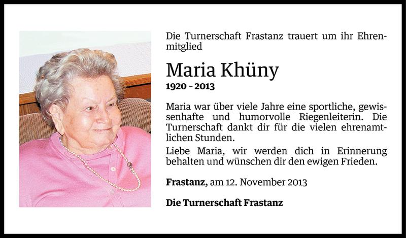  Todesanzeige für Maria Khüny vom 12.11.2013 aus Vorarlberger Nachrichten