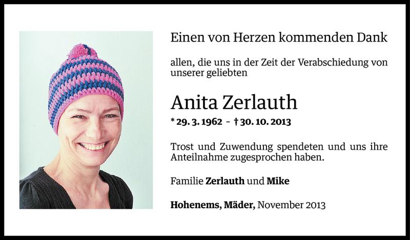  Todesanzeige für Anita Zerlauth vom 14.11.2013 aus Vorarlberger Nachrichten