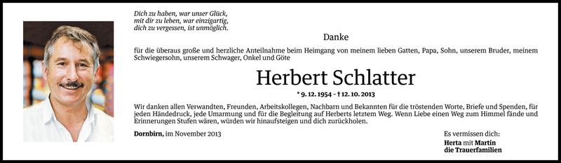  Todesanzeige für Herbert Schlatter vom 19.11.2013 aus Vorarlberger Nachrichten