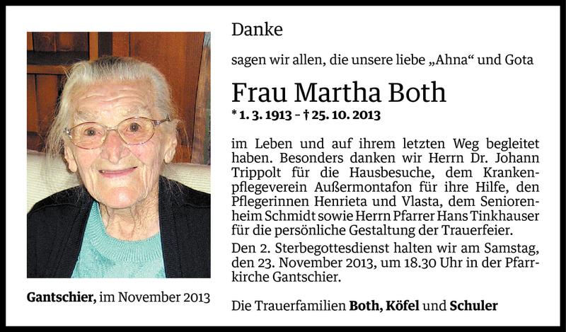  Todesanzeige für Martha Both vom 21.11.2013 aus Vorarlberger Nachrichten