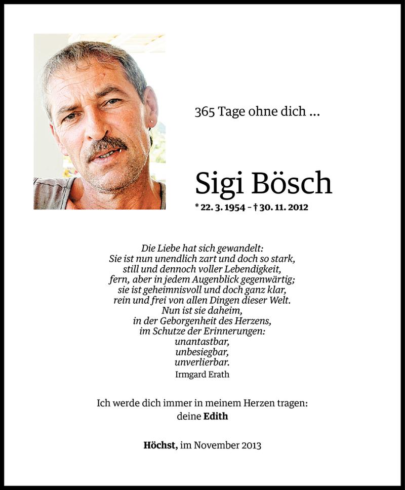  Todesanzeige für Sigi Bösch vom 29.11.2013 aus Vorarlberger Nachrichten