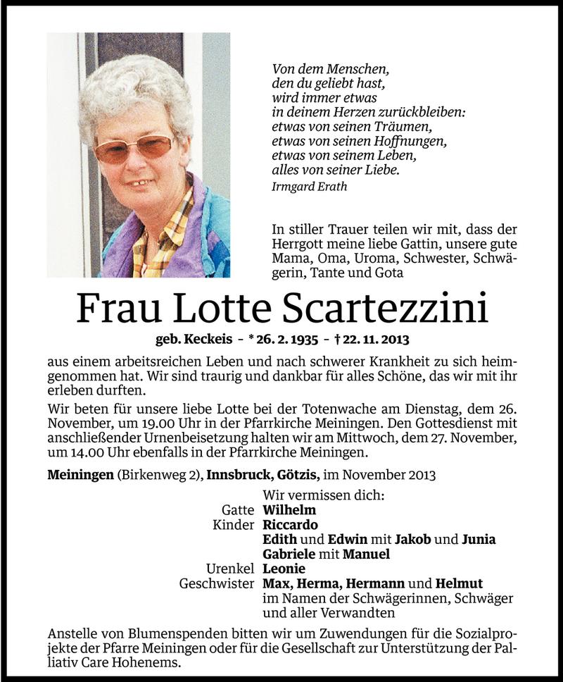  Todesanzeige für Lotte Scartezzini vom 25.11.2013 aus Vorarlberger Nachrichten