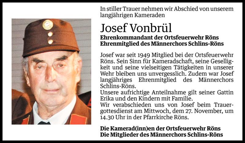  Todesanzeige für Josef Vonbrül vom 25.11.2013 aus Vorarlberger Nachrichten